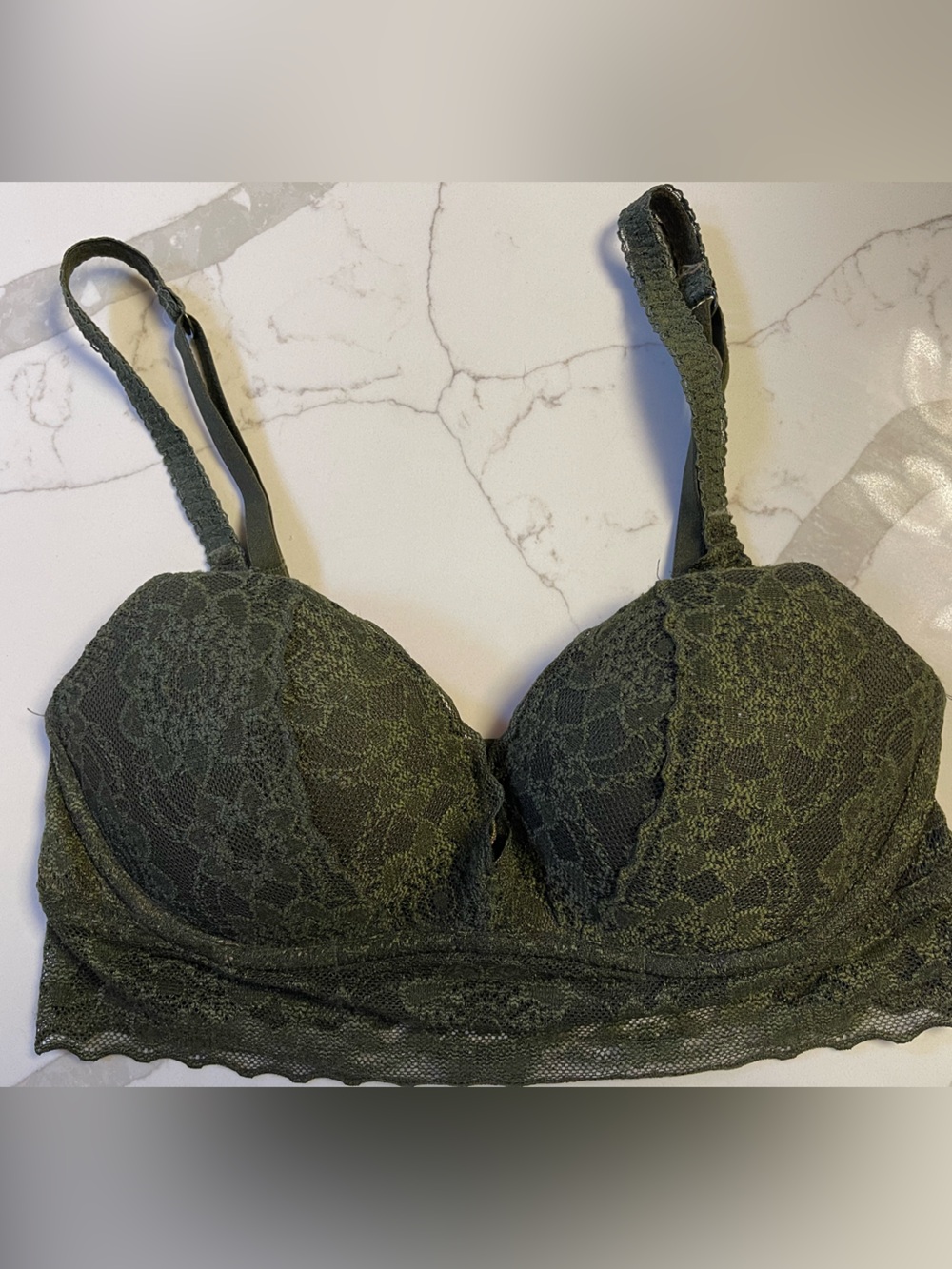 PINK Victoria's Secret Olive Green Lace Push-Up Bralette